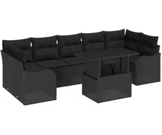 Sodo Sofų Rinkinys su pagalve 8 pcs Juoda Poli ratanas