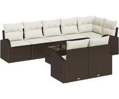 Lauko baldų komplektas Sodo Sofų Rinkinys su pagalve 9 pcs Ruda ir balta poliratanas