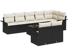 Lauko baldų komplektas Sodo Sofų Rinkinys su saugykla 9 pcs Juoda poliratanas