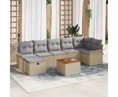 Lauko baldų komplektas Sodo Sofų Rinkinys su pagalve 8 pcs Smėlio Poli ratanas