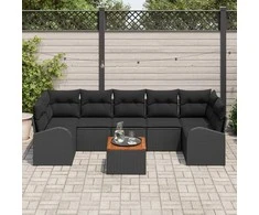 Lauko baldų komplektas Sodo Sofų Rinkinys su pagalve 8 pcs Juoda poliratanas