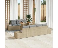 Lauko baldų komplektas Sodo Sofų Rinkinys su saugykla 8 pcs Smėlio Poli ratanas