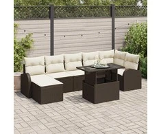 Sodo Sofų Rinkinys su pagalve 8 pcs Ruda ir kreminė
