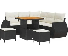 Lauko baldų komplektas Sodo Sofų Rinkinys 8 pcs Juoda poliratanas