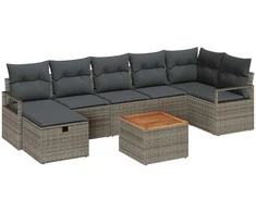 Lauko baldų komplektas Sodo Sofų Rinkinys su pagalve 8 pcs Pilka Poli ratanas