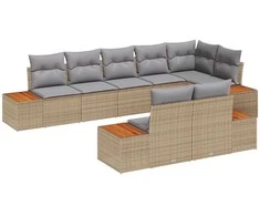 Lauko baldų komplektas Sodo Sofų Rinkinys su pagalve 8 pcs Smėlio Poli ratanas