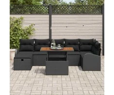 Sodo Sofų Rinkinys su pagalve 8 pcs Juoda poliratanas