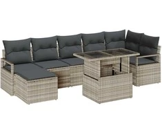 Lauko baldų komplektas Sodo Sofų Rinkinys 8 pcs Šviesiai pilka Poli ratanas