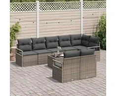 Lauko baldų komplektas Sofos komplektas 9 pcs Pilka poliratanas