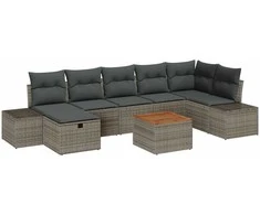 Lauko baldų komplektas Sodo Sofų Rinkinys su pagalve 8 pcs Pilka Poli ratanas