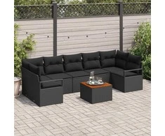 Lauko baldų komplektas Sodo Sofų Rinkinys su pagalve 8 pcs Juoda poliratanas