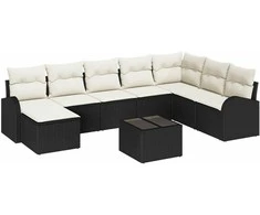 Lauko baldų komplektas Sodo Sofų Rinkinys su pagalve 9 pcs Juoda Poli ratanas
