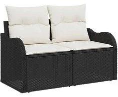 Lauko baldų komplektas Sodo Sofų Rinkinys su pagalve 8 pcs Juoda Poli ratanas