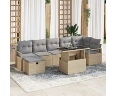 Lauko baldų komplektas Sodo Sofų Rinkinys su pagalve 8 pcs Smėlio Poli ratanas