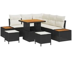 Lauko baldų komplektas Sodo Sofų Rinkinys 8 pcs Juoda poliratanas