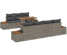 Lauko baldų komplektas Sodo Sofų Rinkinys su saugykla 8 pcs Pilka Poli ratanas