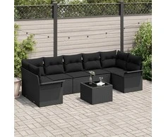 Lauko baldų komplektas Sodo Sofų Rinkinys su pagalve 8 pcs Juoda poliratanas
