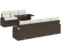 Sodo Sofų Rinkinys su pagalve 8 pcs Ruda Poli ratanas