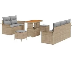 Lauko baldų komplektas Sodo Sofų Rinkinys su pagalve 8 pcs Smėlio poliratanas