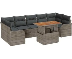 Lauko baldų komplektas Sodo Sofų Rinkinys su saugykla 8 pcs Pilka Poli ratanas