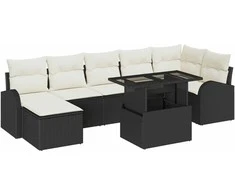 Sodo Sofų Rinkinys 8 pcs Juoda ir kreminė poliratanas