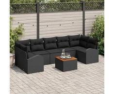 Lauko baldų komplektas Sodo Sofų Rinkinys su pagalve 8 pcs Juoda poliratanas