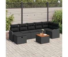 Sodo Sofų Rinkinys su pagalve 8 pcs Juoda poliratanas