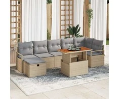 Lauko baldų komplektas Sodo Sofų Rinkinys su pagalve 8 pcs Smėlio poliratanas