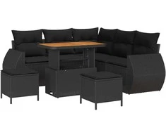 Lauko baldų komplektas Sodo Sofų Rinkinys 8 pcs Juoda poliratanas