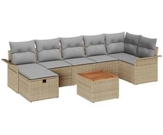 Lauko baldų komplektas Sodo Sofų Rinkinys su pagalve 8 pcs Smėlio Poli ratanas