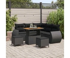 Lauko baldų komplektas Sodo Sofų Rinkinys 8 pcs Juoda poliratanas