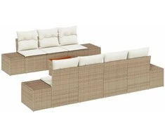 Lauko baldų komplektas Sodo Sofų Rinkinys 8 pcs Bežinė ir kreminė poliratanas