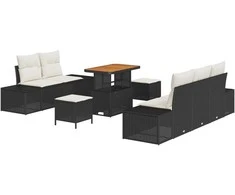 Sodo Sofų Rinkinys su pagalve 8 pcs Juoda Poli ratanas