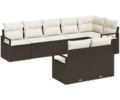 Sodo Sofų Rinkinys su pagalve 8 pcs Ruda ir balta poliratanas