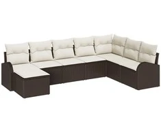 Lauko baldų komplektas Sofos komplektas su pagalve 8 pcs Ruda ir balta poliratanas