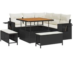 Lauko baldų komplektas Sodo Sofų Rinkinys su pagalve 8 pcs Juoda poliratanas