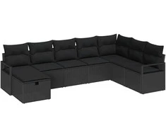 Sofos komplektas su pagalve su saugykla 8 pcs Juoda poliratanas