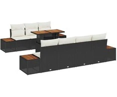 Sodo Sofų Rinkinys su saugykla 8 pcs Juoda Poli ratanas