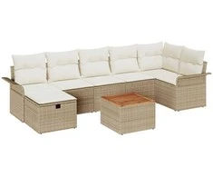 Sodo Sofų Rinkinys su pagalve 8 pcs Smėlio Poli ratanas