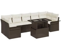 Lauko baldų komplektas Sodo Sofų Rinkinys su pagalve 8 pcs Ruda Poli ratanas