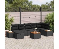Lauko baldų komplektas Sodo Sofų Rinkinys su pagalve 8 pcs Juoda poliratanas
