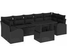 Lauko baldų komplektas Sodo Sofų Rinkinys su pagalve 8 pcs Juoda Poli ratanas