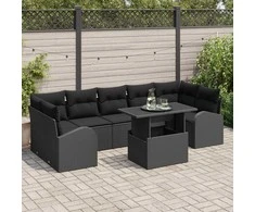 Lauko baldų komplektas Sodo Sofų Rinkinys su pagalve 8 pcs Juoda Poli ratanas