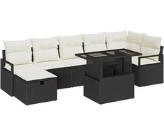 Lauko baldų komplektas Sodo Sofų Rinkinys su pagalve 8 pcs Juoda Poli ratanas