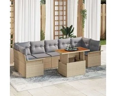 Sodo Sofų Rinkinys su saugykla 8 pcs Smėlio Poli ratanas
