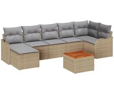 Lauko baldų komplektas Sodo Sofų Rinkinys su pagalve 8 pcs Smėlio poliratanas