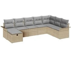 Lauko baldų komplektas Sodo Sofų Rinkinys su pagalve 8 pcs Smėlio Poli ratanas