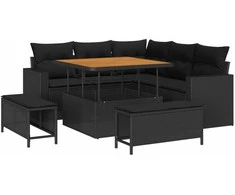 Lauko baldų komplektas Sodo Sofų Rinkinys 8 pcs Juoda poliratanas