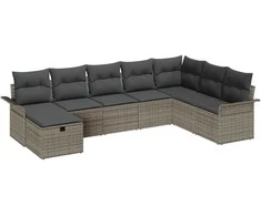 Lauko baldų komplektas Sodo Sofų Rinkinys su pagalve 8 pcs Pilka Poli ratanas