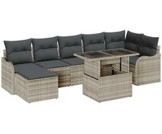 Sodo Sofų Rinkinys su pagalve 8 pcs Šviesiai pilka Poli ratanas